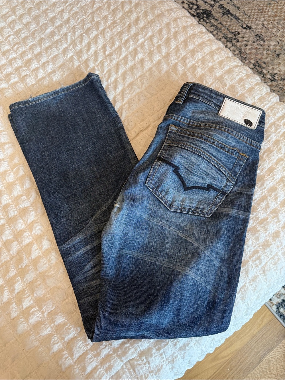 Buffalo Dark Blue Straight Men's Jeans with Whiskered Fade